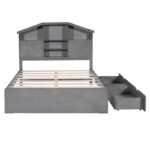 Wood Platform Bed with House-shaped Storage Headboard and 2 Drawer - Image 5