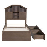 Wood Platform Bed with House-shaped Storage Headboard and 2 Drawer - Image 17