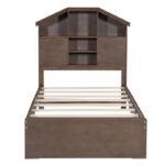 Wood Platform Bed with House-shaped Storage Headboard and 2 Drawer - Image 20