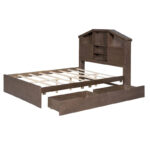 Wood Platform Bed with House-shaped Storage Headboard and 2 Drawer - Image 31