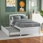 Twin size Platform Bed Wood Bed Frame with Trundle - Image 30