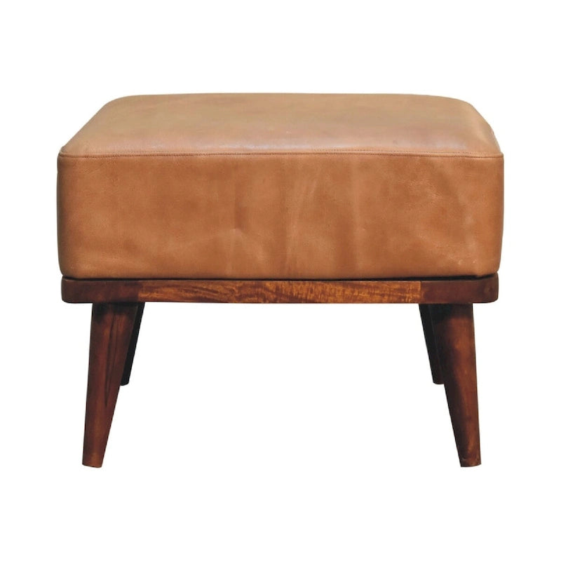 9409502347423_556964 Tan Buffalo Leather Tan Footstool - Image 1
