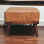 Tan Buffalo Leather Tan Footstool - Image 8