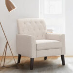 Linen Accent Chair Comfy Living Room Chair with Arms Upholstered Button Tufted Armchair Modern Arm Chairs - Image 16