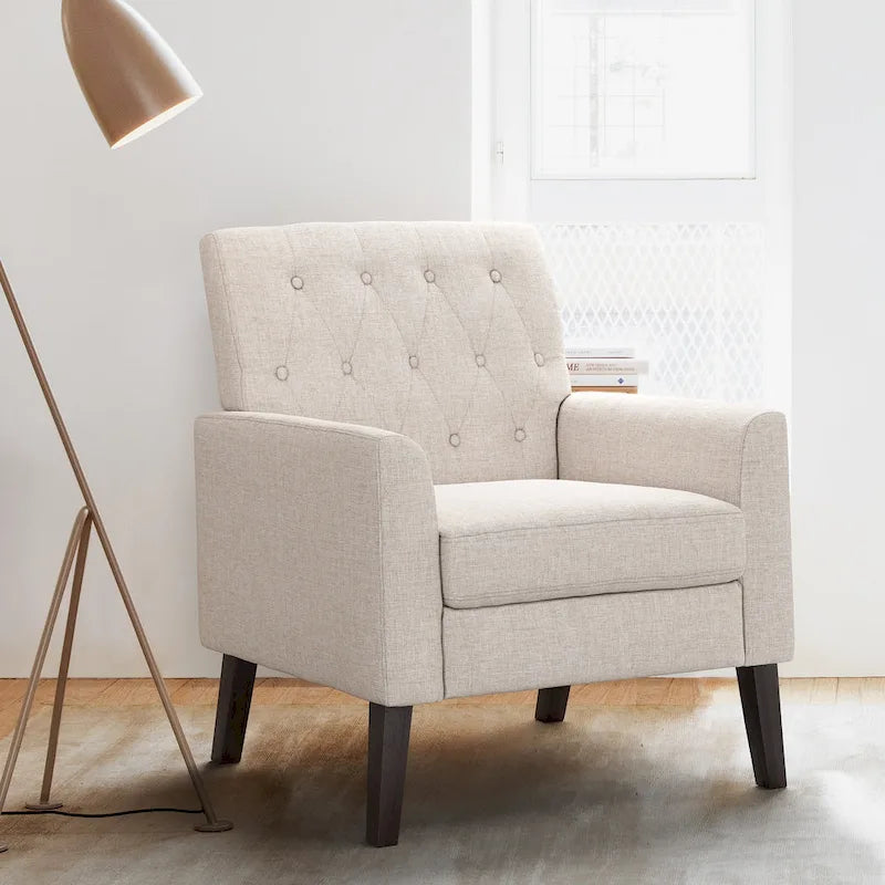 9413737087135_556875 Linen Accent Chair Comfy Living Room Chair with Arms Upholstered Button Tufted Armchair Modern Arm Chairs - Image 1