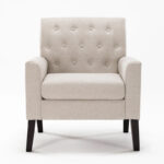 Linen Accent Chair Comfy Living Room Chair with Arms Upholstered Button Tufted Armchair Modern Arm Chairs - Image 2