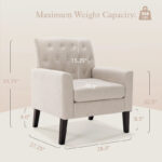 Linen Accent Chair Comfy Living Room Chair with Arms Upholstered Button Tufted Armchair Modern Arm Chairs - Image 3