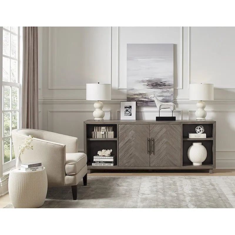 9416198422687_557361 80 Two Door TV Console, Entertainment Stand, Wood Accent Cabinet, Fully Assembled, Gray - 80W x 32H x 16D - Image 1