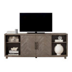 80 Two Door TV Console, Entertainment Stand, Wood Accent Cabinet, Fully Assembled, Gray - 80W x 32H x 16D - Image 2