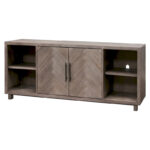 80 Two Door TV Console, Entertainment Stand, Wood Accent Cabinet, Fully Assembled, Gray - 80W x 32H x 16D - Image 3