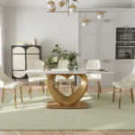 Modern Rectangle Marble Dining Table for 6-8, Marble Kitchen Dinner Table with Gold Finish Metal Base - Image 2