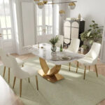 Modern Rectangle Marble Dining Table for 6-8, Marble Kitchen Dinner Table with Gold Finish Metal Base - Image 3