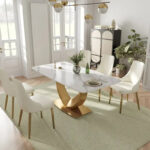 Modern Rectangle Marble Dining Table for 6-8, Marble Kitchen Dinner Table with Gold Finish Metal Base - Image 5