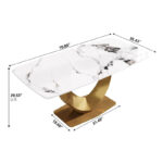 Modern Rectangle Marble Dining Table for 6-8, Marble Kitchen Dinner Table with Gold Finish Metal Base - Image 7