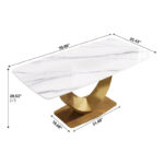 Modern Rectangle Marble Dining Table for 6-8, Marble Kitchen Dinner Table with Gold Finish Metal Base - Image 9