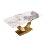 Modern Rectangle Marble Dining Table for 6-8, Marble Kitchen Dinner Table with Gold Finish Metal Base - Image 10