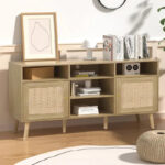 Modern Rattan Wood TV Stand Console Table for TVs up to 65" - 59"