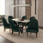 Leather Dining Chair with a Ripple Back and Gold Accents Design Elara Collection - Image 7