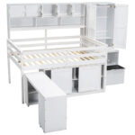 Full Size Wooden Loft Bed Big Storage with Under-bed Desk - Image 4