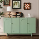 Stylish and Functional 4-Door Intaglio Storage Cabinet with Pine Legs, Solid Wood Pulls and MDF, for Living Room - Image 17
