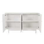 Stylish and Functional 4-Door Intaglio Storage Cabinet with Pine Legs, Solid Wood Pulls and MDF, for Living Room - Image 14
