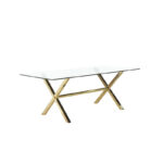 Tia 79 Inch Dining Table, Rectangular Tempered Glass Top, Gold, Clear - Image 2