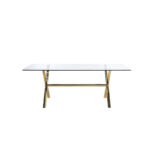 Tia 79 Inch Dining Table, Rectangular Tempered Glass Top, Gold, Clear - Image 3