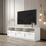 White modern minimalist TV cabinet 80 inch TV stand - Image 30