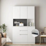 Kitchen Pantry Cabinet with Microwave Stand and 2 Drawers, Freestanding Buffet Cupboards Sideboard with Charging Station - Image 2
