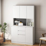 Kitchen Pantry Cabinet with Microwave Stand and 2 Drawers, Freestanding Buffet Cupboards Sideboard with Charging Station - Image 3