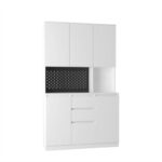 Kitchen Pantry Cabinet with Microwave Stand and 2 Drawers, Freestanding Buffet Cupboards Sideboard with Charging Station - Image 5