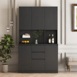 Kitchen Pantry Cabinet with Microwave Stand and 2 Drawers, Freestanding Buffet Cupboards Sideboard with Charging Station - Image 13