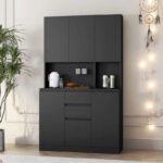 Kitchen Pantry Cabinet with Microwave Stand and 2 Drawers, Freestanding Buffet Cupboards Sideboard with Charging Station - Image 16