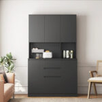 Kitchen Pantry Cabinet with Microwave Stand and 2 Drawers, Freestanding Buffet Cupboards Sideboard with Charging Station - Image 18