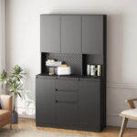 Kitchen Pantry Cabinet with Microwave Stand and 2 Drawers, Freestanding Buffet Cupboards Sideboard with Charging Station - Image 19