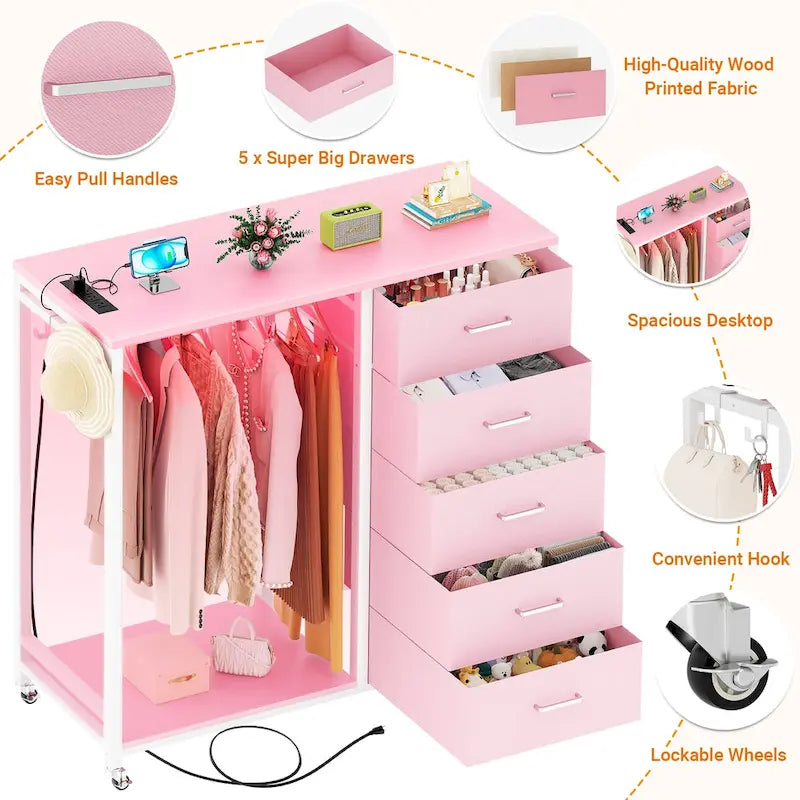 9542024298655_553985 Rollway Dresser with Charge Station and LED Light,Chest With Drawers for Kids Room - Image 1