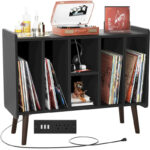Record Player Stand with Power Outlet and USB Ports, Vinyl Record Storage Table,Vinyl Holder Display Shelf - Image 8