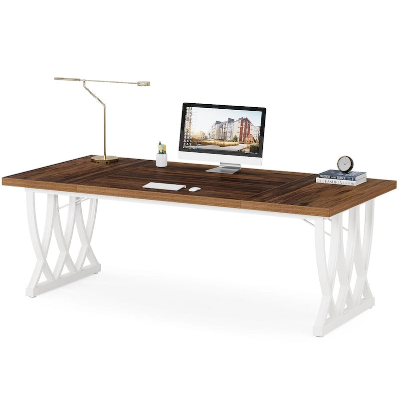 9543076216991_558255 71 Wood Metal Home Office Executive Computer Desk Writing Table - Image 1