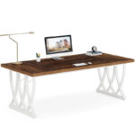 71 Wood Metal Home Office Executive Computer Desk Writing Table - Image 3