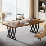 71 Wood Metal Home Office Executive Computer Desk Writing Table - Image 5