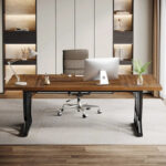 71 Wood Metal Home Office Executive Computer Desk Writing Table - Image 7
