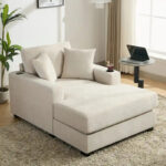 43.5 Chenille Fabric Chaise Lounger Sofa Couch with Pillows, Charge Station & Cup Holders - Image 15