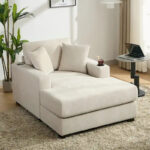43.5 Chenille Fabric Chaise Lounger Sofa Couch with Pillows, Charge Station & Cup Holders - Image 2
