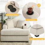 43.5 Chenille Fabric Chaise Lounger Sofa Couch with Pillows, Charge Station & Cup Holders - Image 5