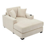 43.5 Chenille Fabric Chaise Lounger Sofa Couch with Pillows, Charge Station & Cup Holders - Image 9