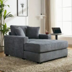 43.5 Chenille Fabric Chaise Lounger Sofa Couch with Pillows, Charge Station & Cup Holders - Image 10