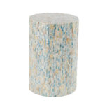 Mother of Pearl Shell Handmade Mosaic Inlay Drum Side End Accent Table - Blue