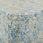 Mother of Pearl Shell Handmade Mosaic Inlay Drum Side End Accent Table - Blue - Image 9