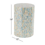 Mother of Pearl Shell Handmade Mosaic Inlay Drum Side End Accent Table - Blue - Image 10