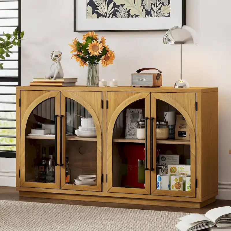 9546789355679_554564 60 Farmhouse 4-Door Large Storage Vintage Sideboard with Metal Handles and Adjustable Shelves - Image 1